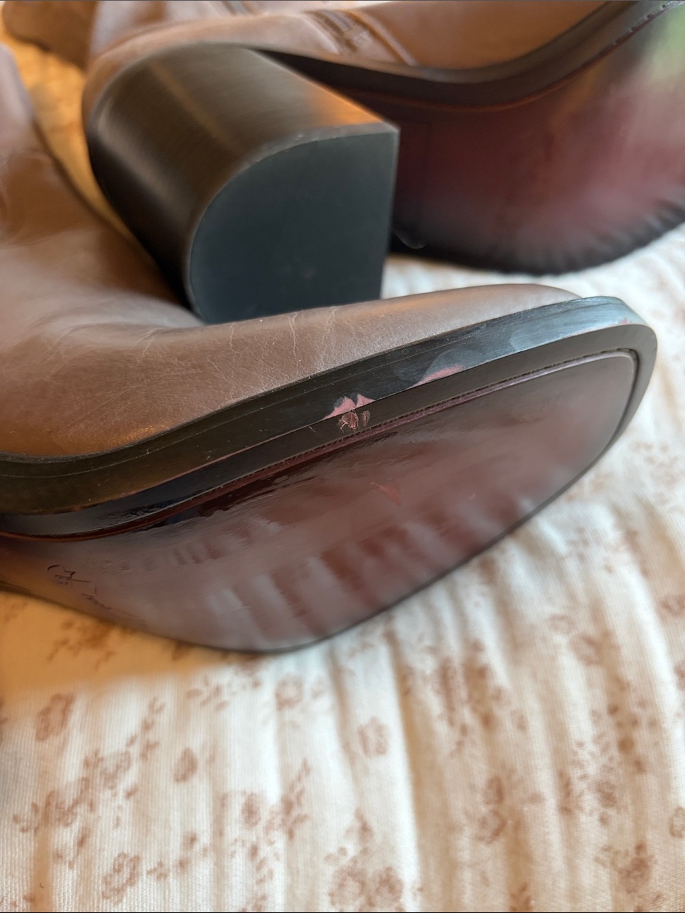 Franco Sarto Taupe Leather Mid-Calf Block Heel Boots - Picture 6 of 11
